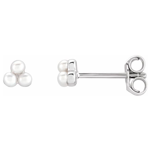 14k White Gold Freshwater Cultured Pearl Cluster Stud Earrings