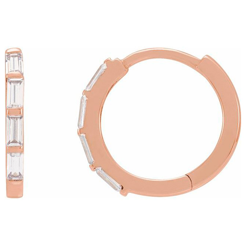 14k Rose Gold 1/3 ct tw Lab-Grown Diamond Baguette Hoop Earrings