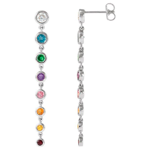 14k White Gold Multi-Gemstone and Diamond Rainbow Drop Earrings