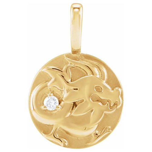 14k Yellow Gold .015 ct Diamond Chinese Zodiac Dragon Pendant