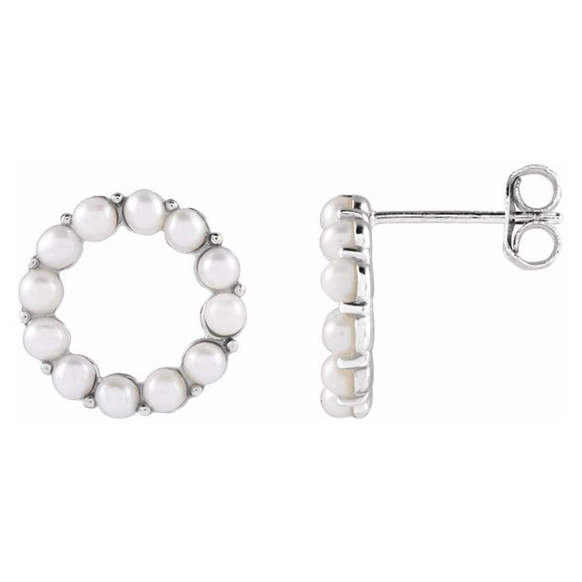 Sterling Silver Freshwater Cultured Pearl Circle Earrings