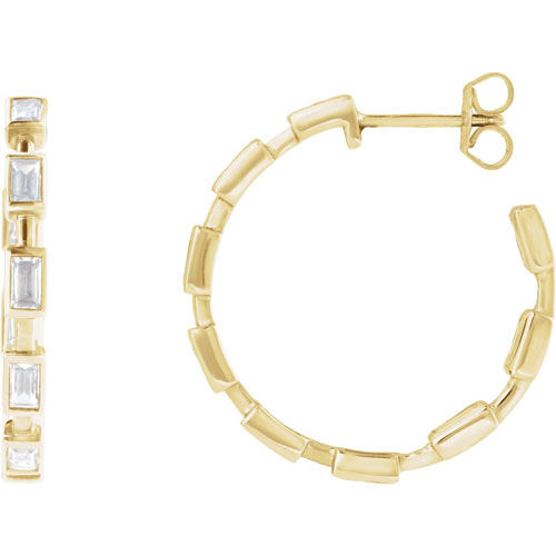 14k Yellow Gold 1.25 ct tw Lab-grown Diamond Baguette Hoop Earrings