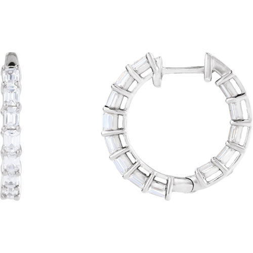 14k White Gold 3 ct tw Lab-grown Diamond Baguette Hoop Earrings Inside Outside