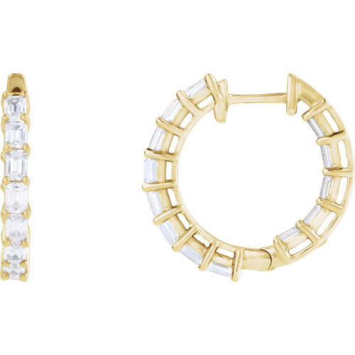 14k Yellow Gold 3 ct tw Lab-grown Diamond Baguette Hoop Earrings Inside Outside