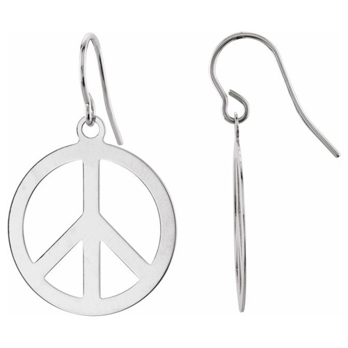 14k White Gold Peace Sign Dangle Earrings With French Wire