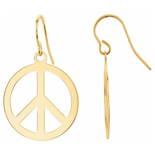 14k Yellow Gold Peace Sign Dangle Earrings With French Wire