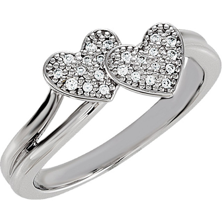 Sterling Silver Double Heart Cubic Zirconia Pave Ring JJ69868