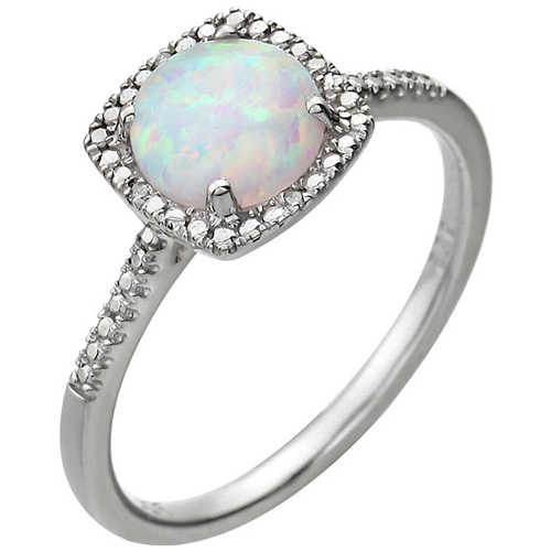 Sterling Silver 7mm Created Opal Ring with Diamonds JJ69940OP