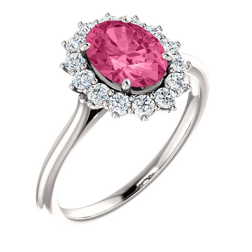 14kt White Gold 1.35 ct Pink Tourmaline Halo Diamond Ring JJ71606W-PT