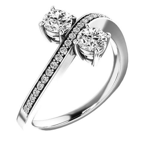 14kt White Gold .62 ct Two-Stone Diamond Bypass Ring