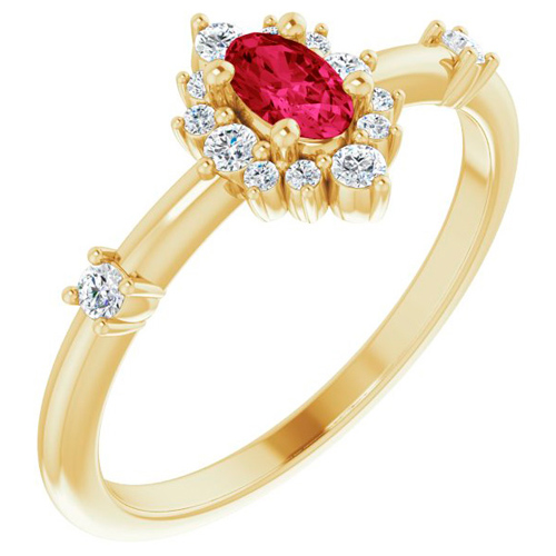 14k Yellow Gold 1/4 ct Oval Ruby and Diamond Halo Ring