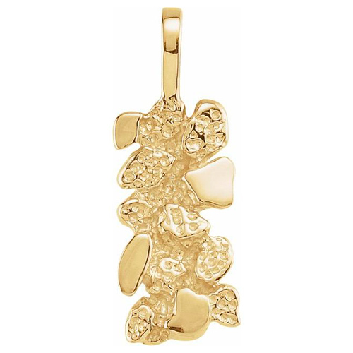 14k Yellow Gold Slender Textured Gold Nugget Pendant 5/8in