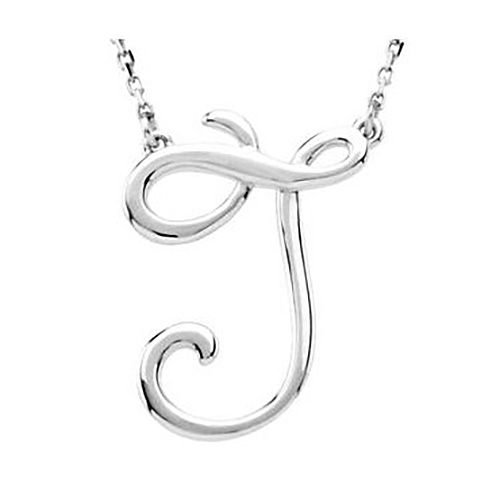 Sterling Silver Script Initial J 16in Necklace JJ84635J | Joy Jewelers