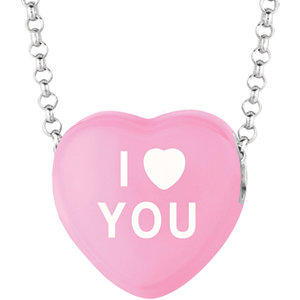 Sterling Silver Dark Pink I Heart You Sweethearts 16in Necklace