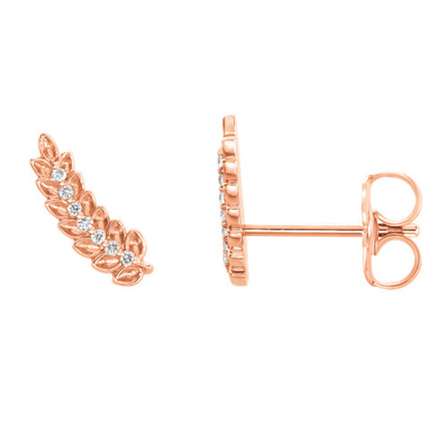 14k Rose Gold Diamond Leaf Ear Climbers