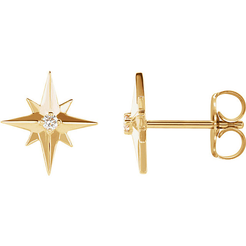 14k Yellow Gold .03 ct Diamond North Star Earrings