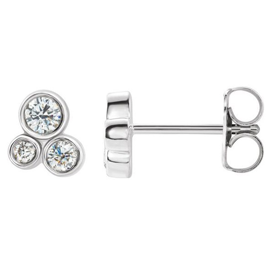 14k White Gold 0.20 ct tw Diamond Three Bezel Cluster Earrings