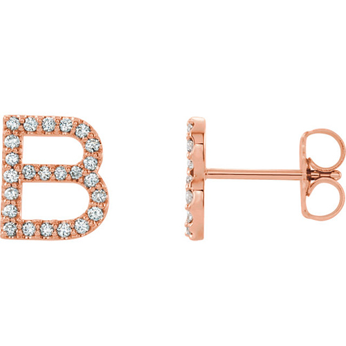 14k Rose Gold Diamond Initial B Earring