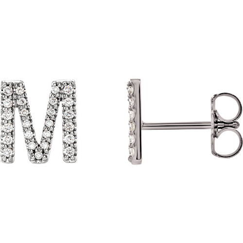 14k White Gold Diamond Initial M Earring JJ86797WM | Joy Jewelers