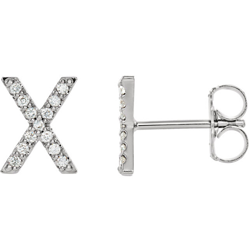 14k White Gold Diamond Initial X Earring