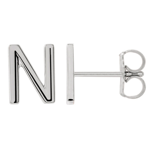 14k White Gold Mini Initial N Single Earring