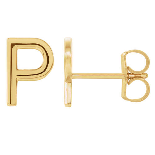 14k Yellow Gold Mini Initial P Single Earring