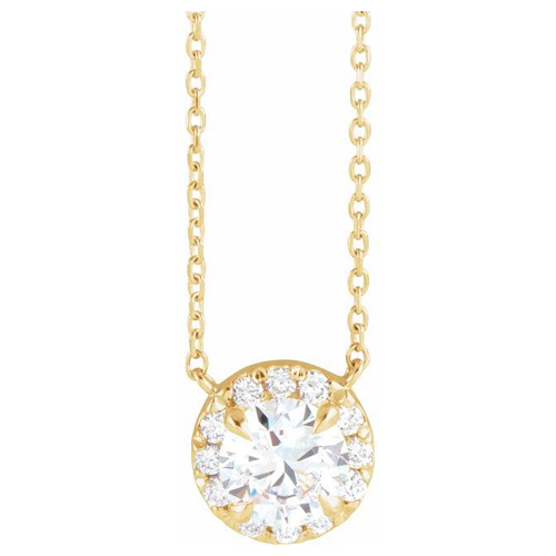 14k Yellow Gold 1 ct tw Lab-Grown Diamond French-Set Halo Necklace