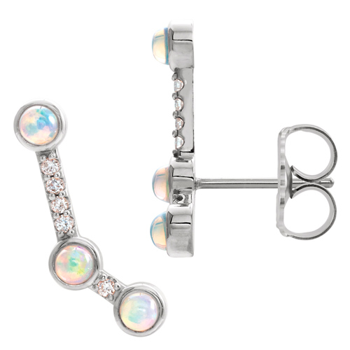 14K White Gold Ethiopian Opal Ear Climbers with 1/10 ct tw Diamonds