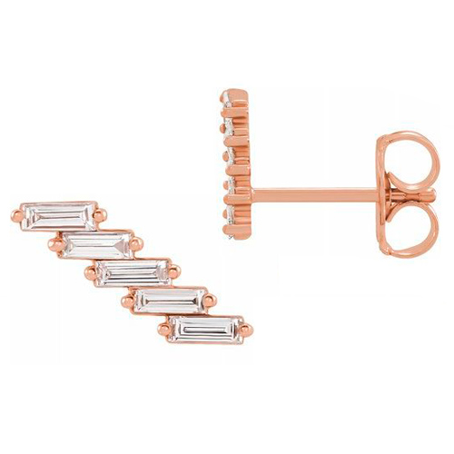 14k Rose Gold 1/4 ct tw Baguette Diamond Ear Climbers