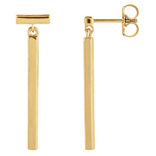 14k Yellow Gold T Bar Dangle Earrings