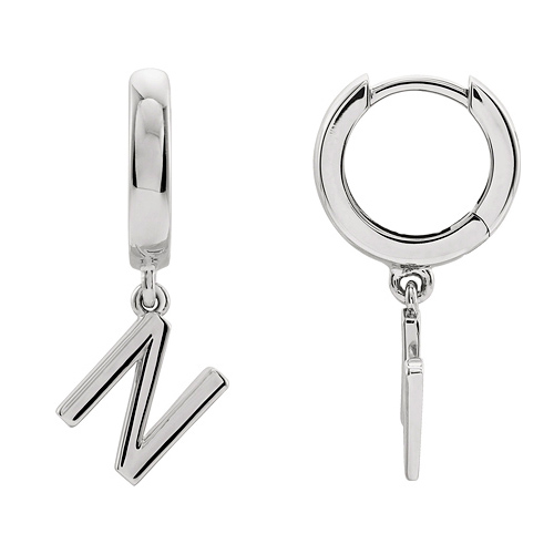 14k White Gold Mini Initial N Single Hoop Earring