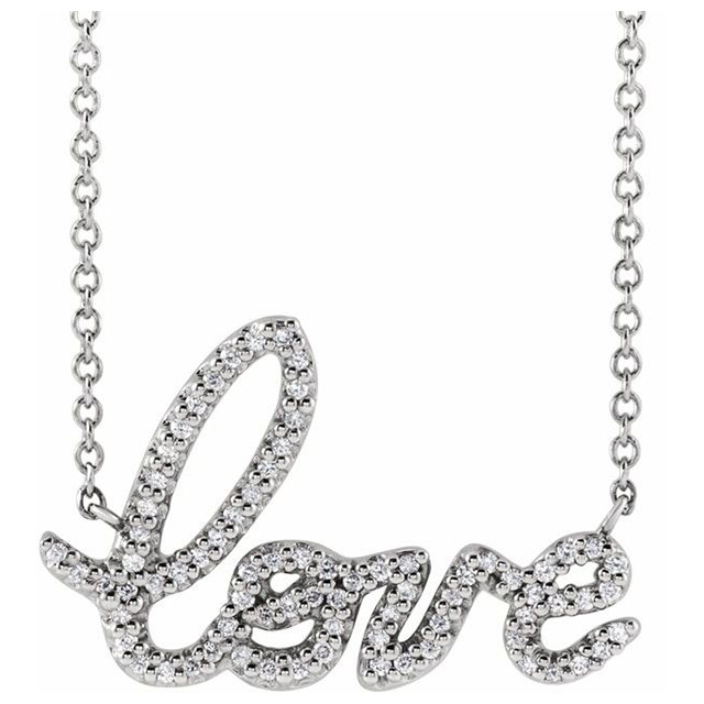 14k White Gold 0.16 ct tw Diamond Love Necklace Lower Case Script Letters