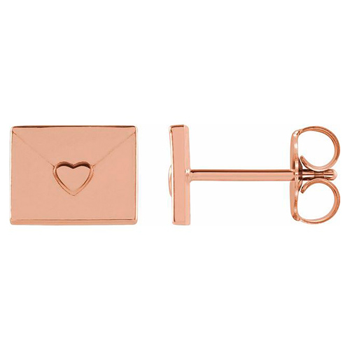 14k Rose Gold Heart Envelope Earrings