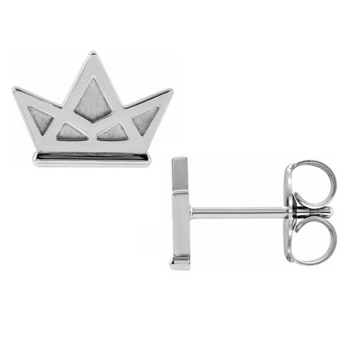 14k White Gold Mini Crown Earrings