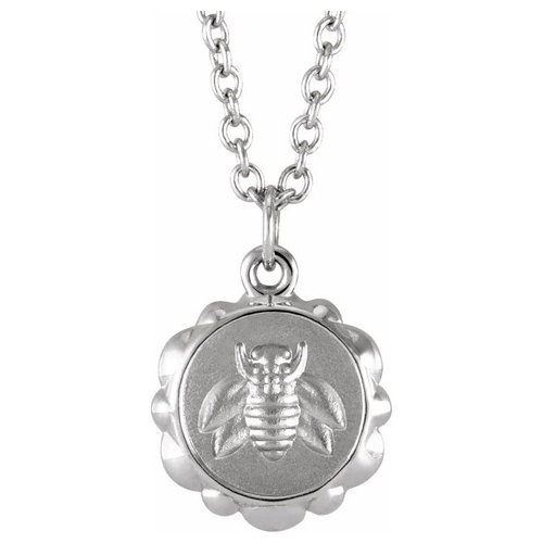 14k White Gold Bee Medallion Necklace