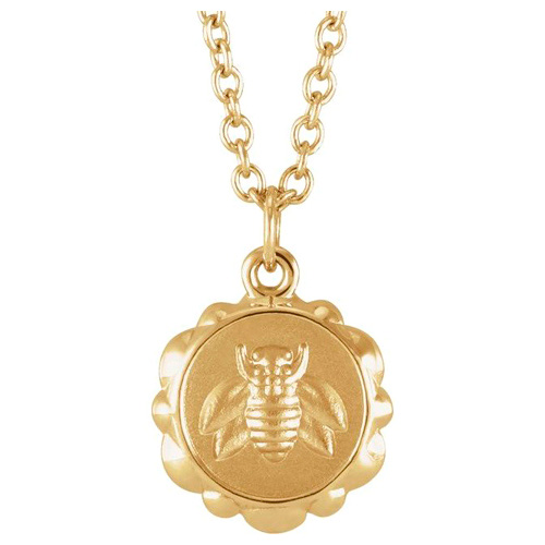 14k Yellow Gold Bee Medallion Necklace