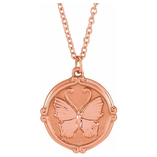 14k Rose Gold Butterfly Medallion Necklace