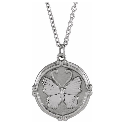 14k White Gold Butterfly Medallion Necklace