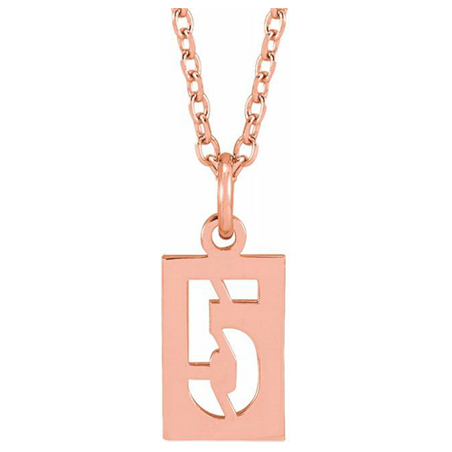 14k Rose Gold Pierced Number 5 Dog Tag Necklace