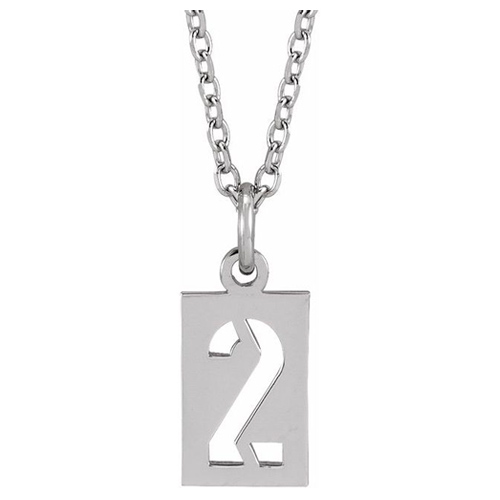 14k White Gold Pierced Number 2 Dog Tag Necklace