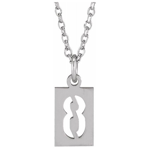 14k White Gold Pierced Number 8 Dog Tag Necklace