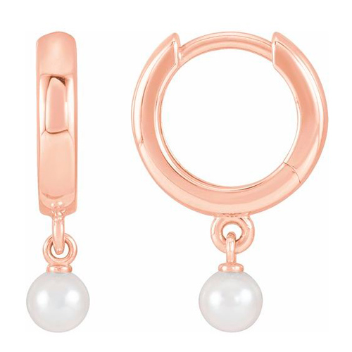 14k Rose Gold Cultured Seed Pearl Dangle Hoop Earrings