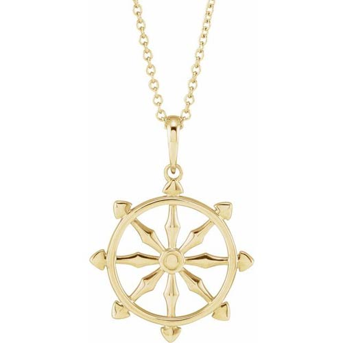 14k Yellow Gold Dharmachakra Wheel Necklace