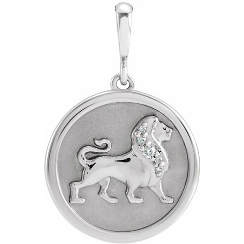 14k White Gold .02 ct tw Diamond Lion Pendant