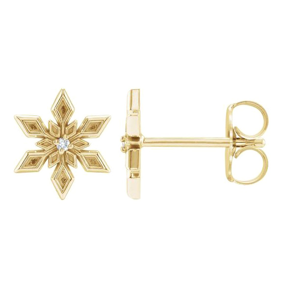 14k Yellow Gold .007 ct tw Diamond Snowflake Earrings