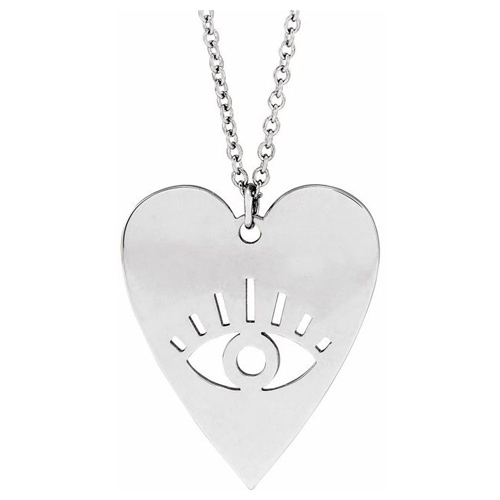 14k White Gold Evil Eye Heart Necklace