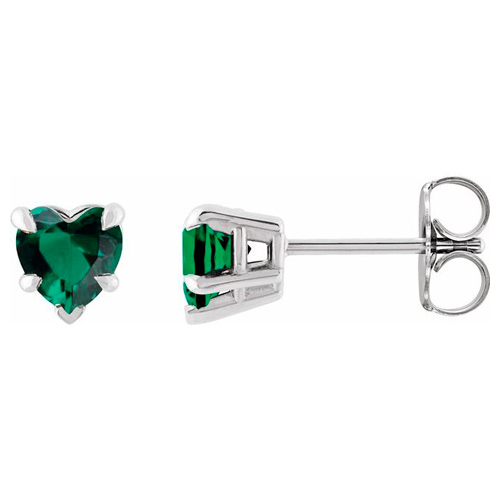 14k White Gold 5mm Lab Created Emerald Heart Stud Earrings 