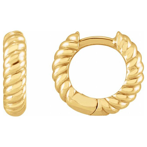 14k Yellow Gold Small Rope Huggie Hoop Earrings