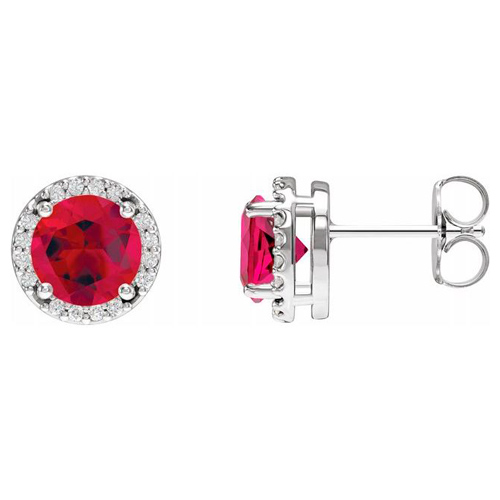 14k White Gold Lab-Grown Ruby and Natural Diamond Halo Earrings JJ88133WRU