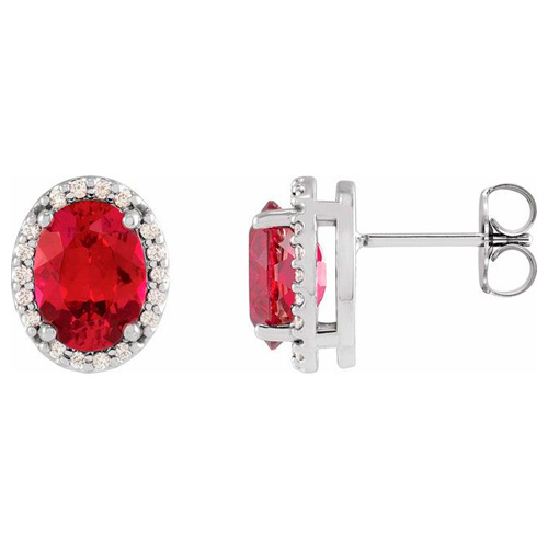 14k White Gold 1.2 ct Oval Lab Created Ruby and Diamond Earrings